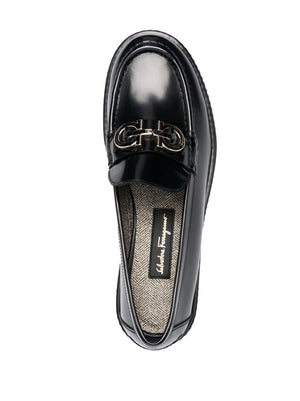 FERRAGAMO Black Leather Brogues for Women: Slip-On, Round Toe, Flat Rubber Sole (FW23)