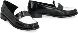 女士黑色真皮懒人鞋，圆头，系带设计，FW23