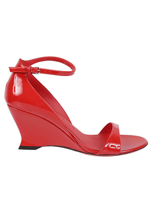 紅色精緻腳趾開放式鞋跟女鞋