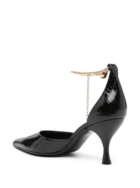 Chain Link Patent Leather Neckline Pumps for Women