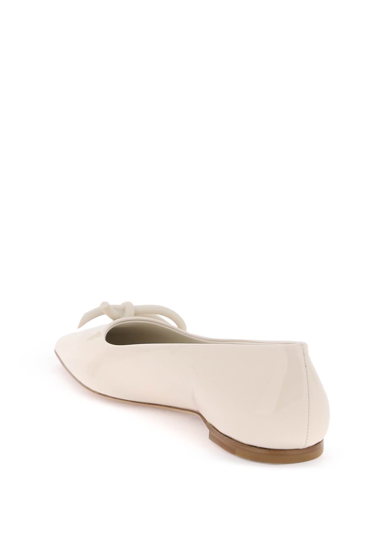FERRAGAMO White Patent Leather Ballet Flats with Asymmetrical Bow for Women