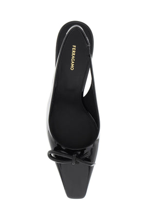 FERRAGAMO Black Asymmetric Slingback Pumps with Bow for Women