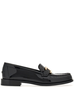 FERRAGAMO Women's Black Leather Loafers with Gold-Tone Hardware