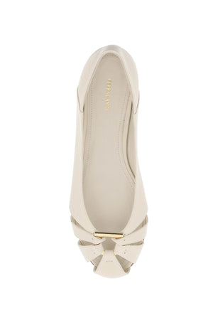 FERRAGAMO White Leather Ballerina Flats With Gancini Hook Detail - SS24 Collection