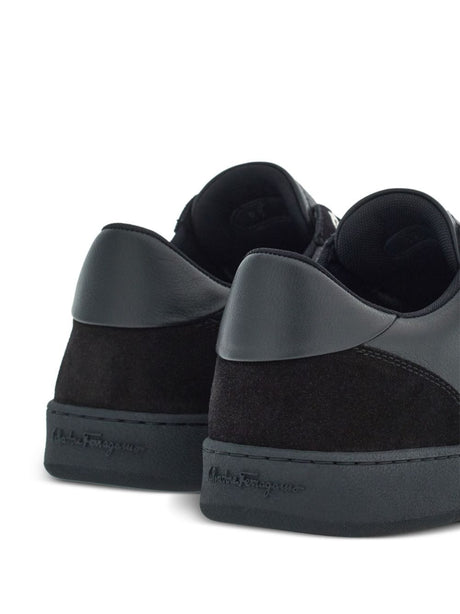 FERRAGAMO Men's Black Leather Low-Top Sneakers for SS24