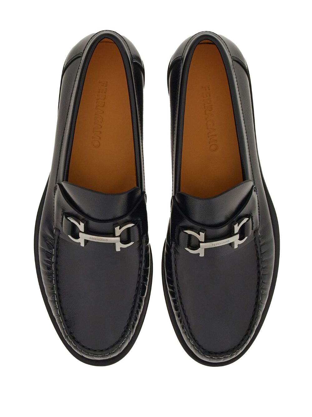 FERRAGAMO Black Gancini Hook Leather Loafers for Men