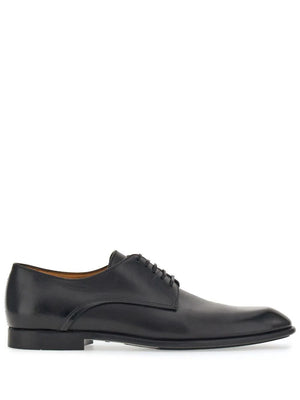 Men's Black Calf Leather Lace-Up Derby Dress Shoes - SS24 Collection