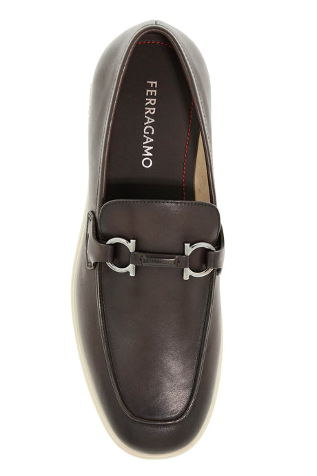 FERRAGAMO Casual Leather Loafers with Gancini Detail