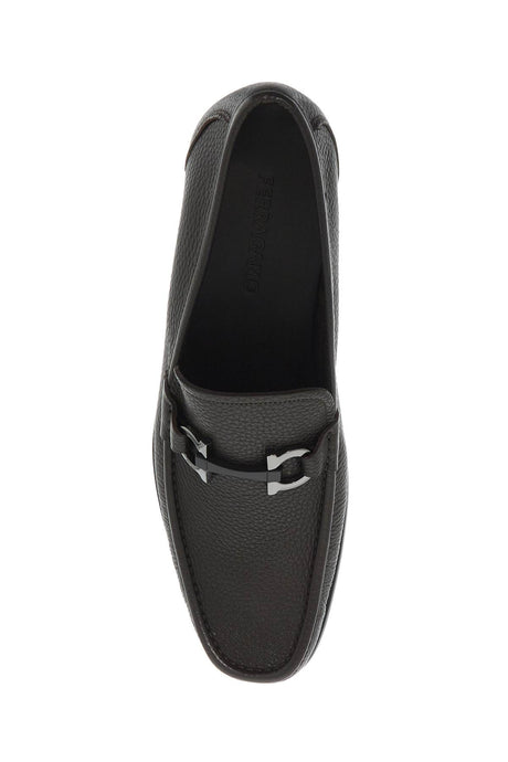 FERRAGAMO Luxury Grained Leather Loafers with Iconic Hook Buckle - Width EEE