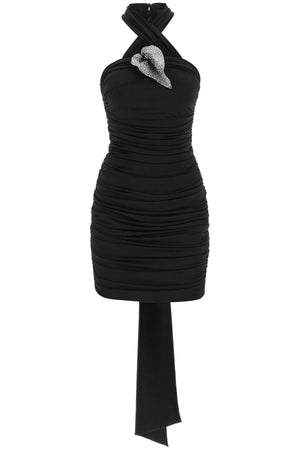 GIUSEPPE DI MORABITO Draped Mini Dress with Diamanté Applique - Black