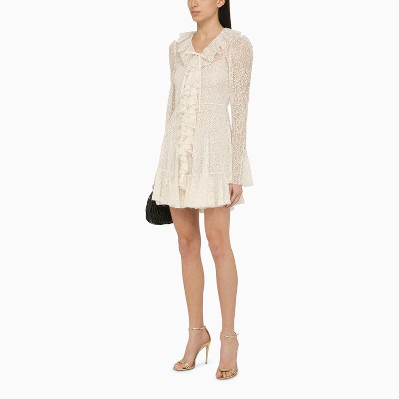 PHILOSOPHY DI LORENZO SERAFINI White Lace Short Dress with Ruffles for Women - SS24