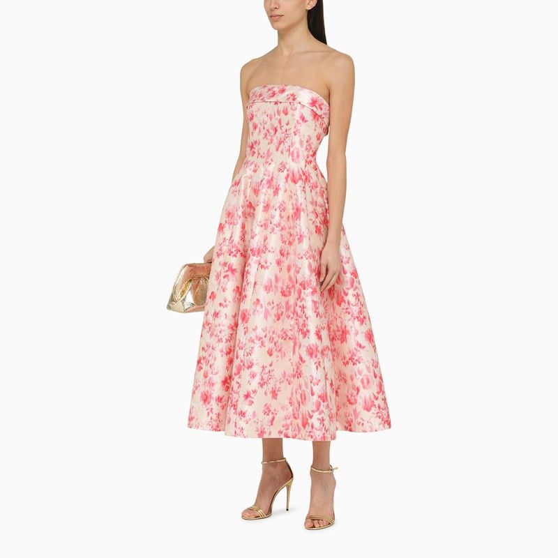 Floral Bustier Midi Dress with Flared Skirt & Side Pockets
