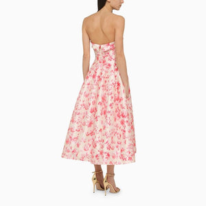 Floral Bustier Midi Dress with Flared Skirt & Side Pockets