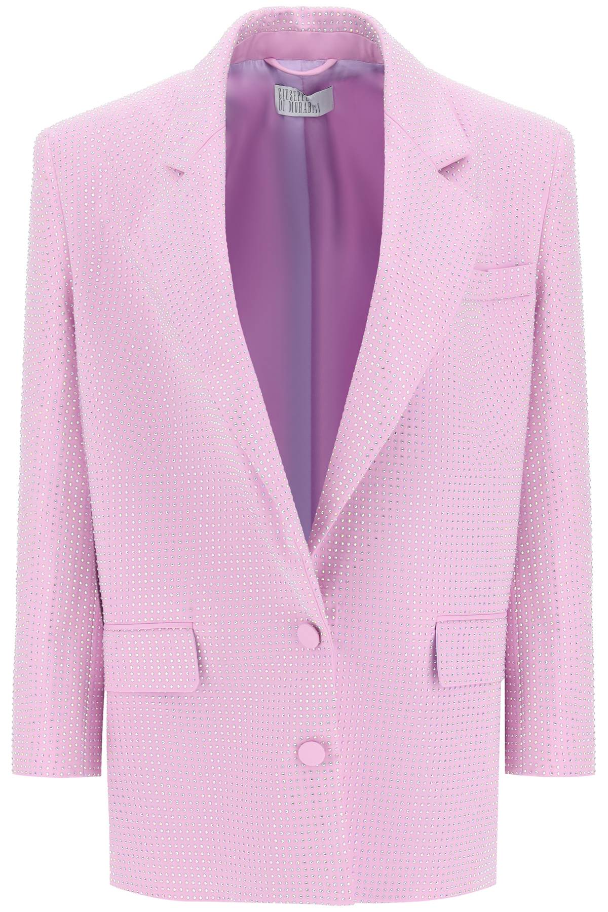 粉紅色水晶點綴的義大利設計師SS23女裝彈性棉夾克