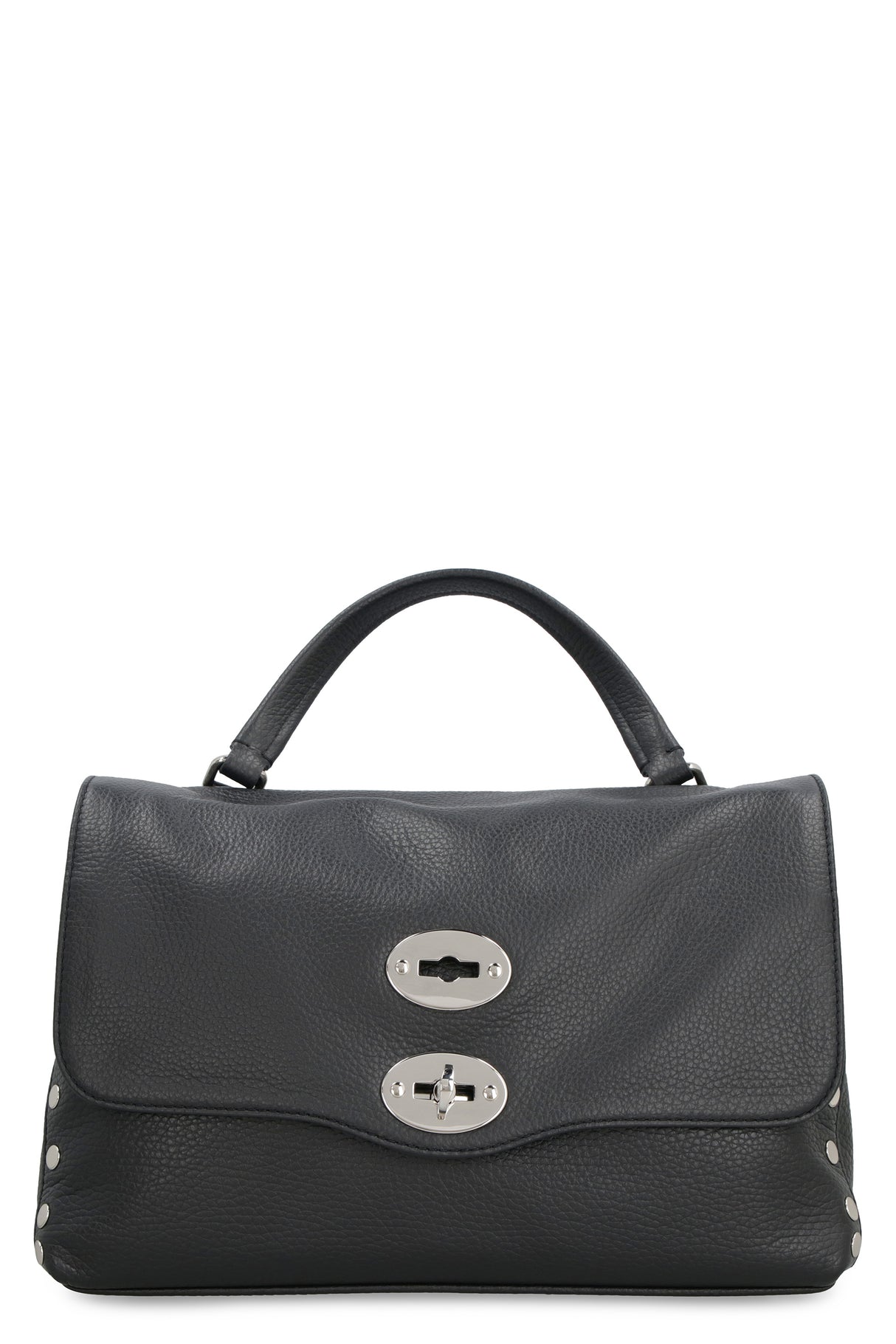 Daily Collection Grainy Leather Handbag with Decorative Studs in Black