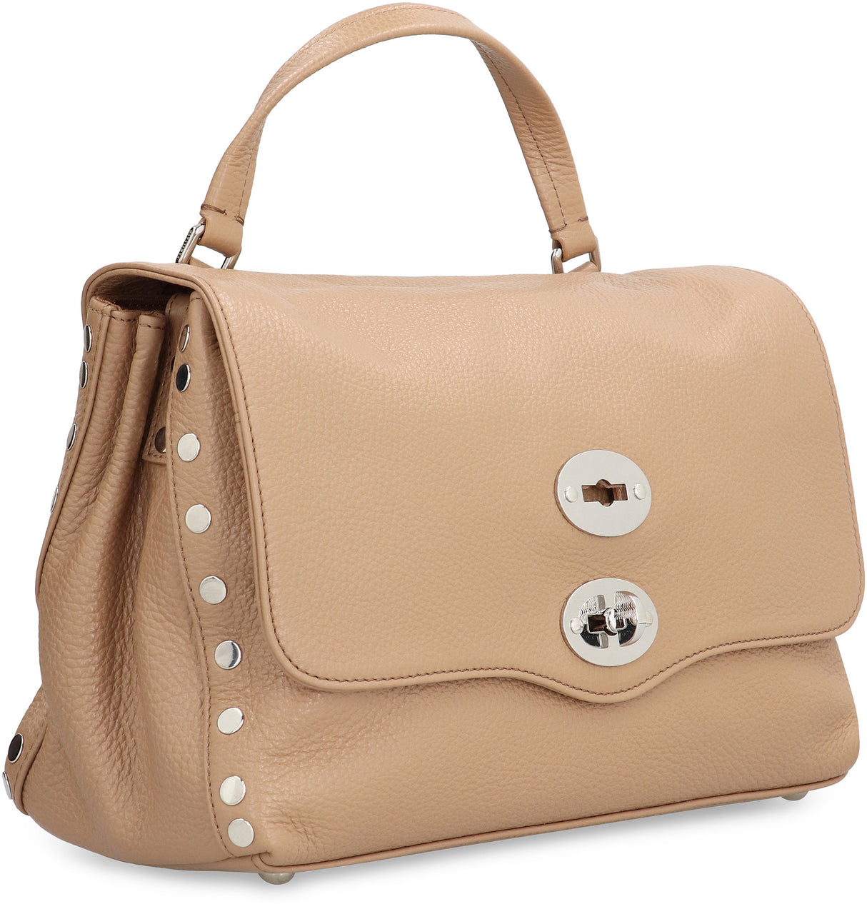 ZANELLATO Grainy Leather Handbag with Decorative Studs and Removable Strap