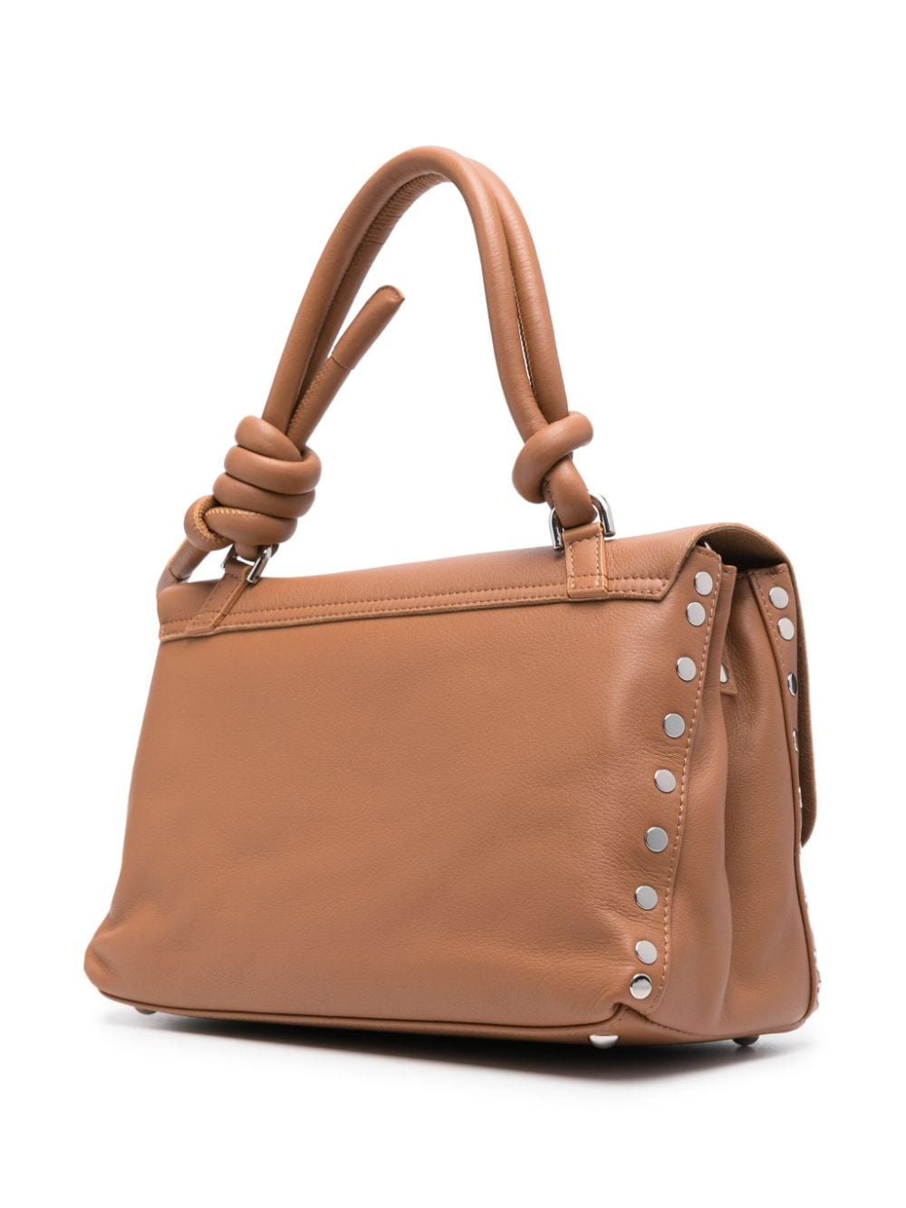 Tan Leather Handbag with Knot Detailing and Silver-Tone Hardware