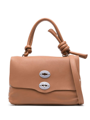 ZANELLATO Tan Leather Handbag with Knot Detailing and Silver-Tone Hardware