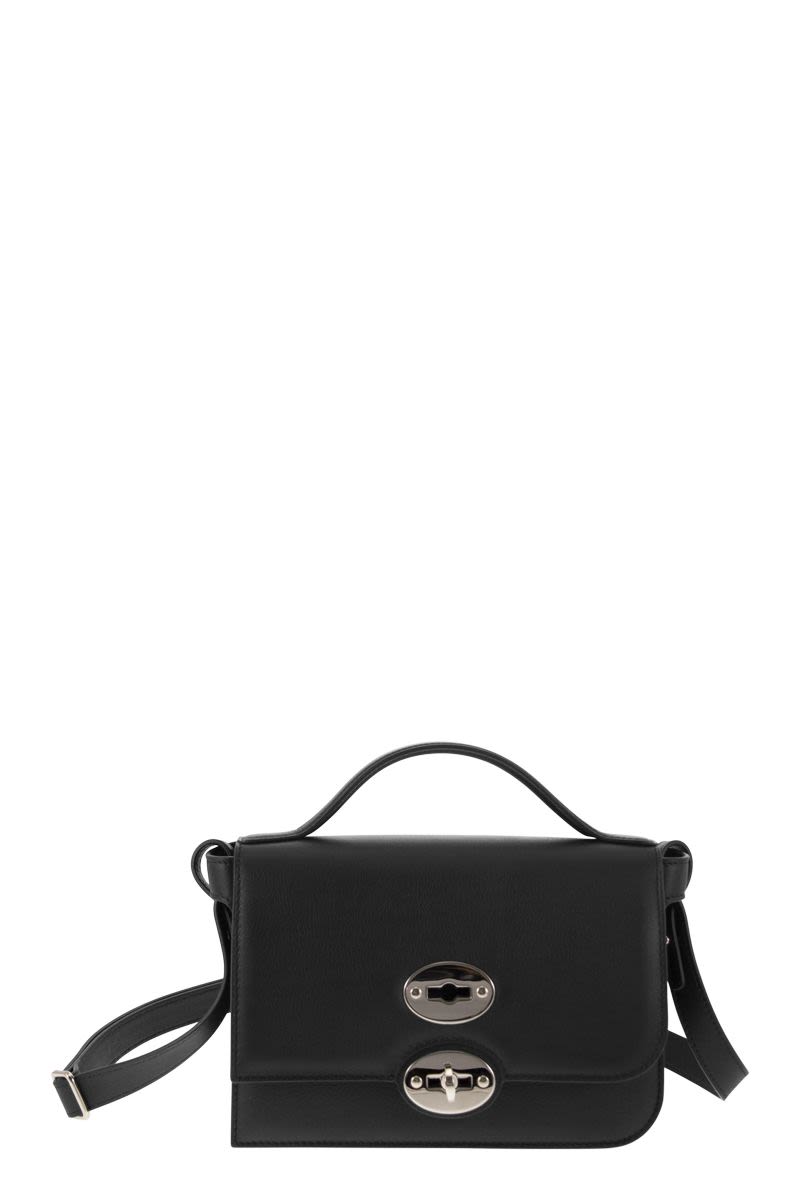 ZANELLATO Minimalist Square Handbag with Detachable Shoulder Strap and Flap Closure