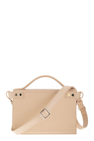 Square Pink Handbag with Detachable Strap and Unique Postman Clasp