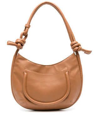 Cognac Brown Leather Handbag with Knot Detailing and Magnetic Fastening