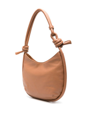 Cognac Brown Leather Handbag with Knot Detailing and Magnetic Fastening