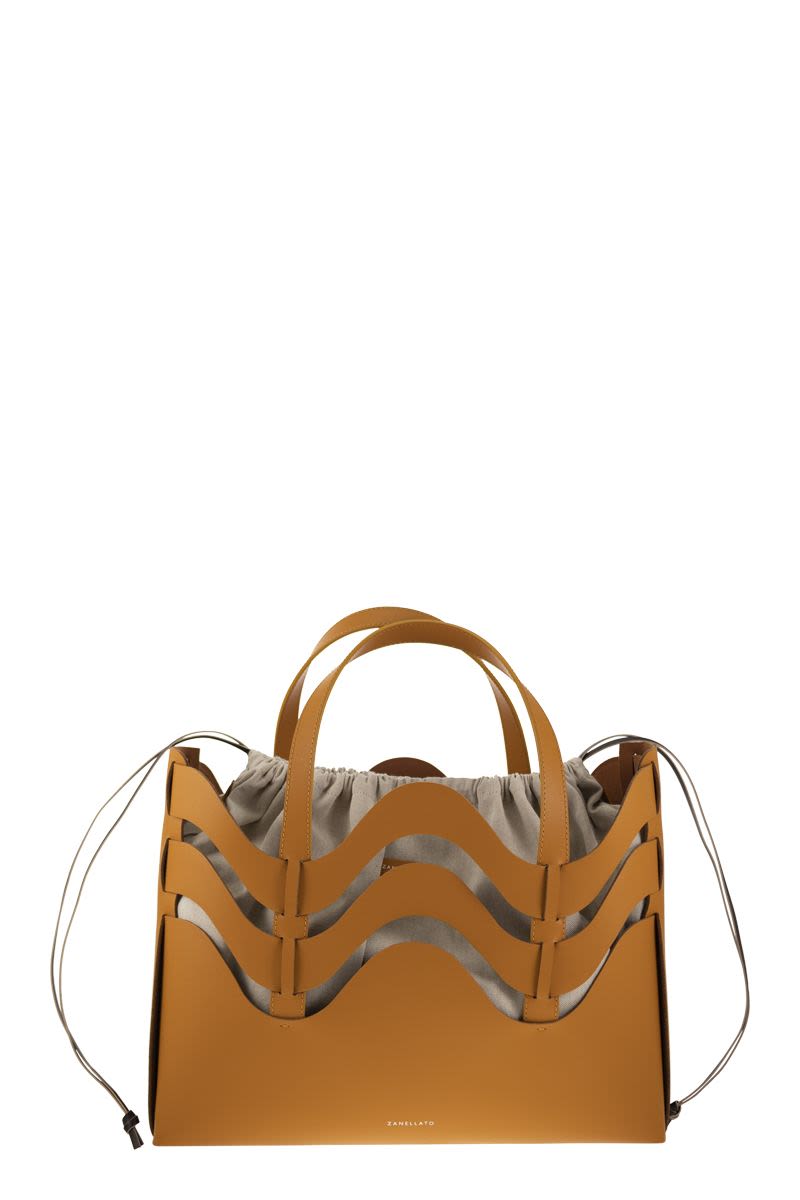 橘色肩背手提拎包，附可拆式小钱包 - 女性优质真皮设计（SS24）