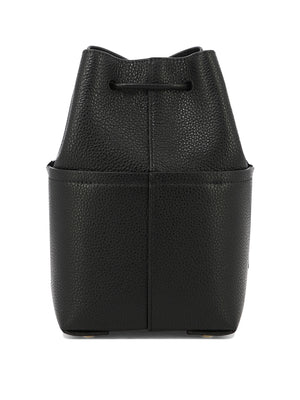 FERRAGAMO "Mini Gancini Elegance" Black Leather Crossbody Bag with Gold Detail