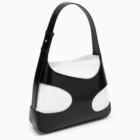 FERRAGAMO Chic Black and White Canvas-Leather Medium Shoulder Handbag with Cut-Out Detail