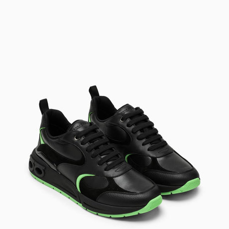 FERRAGAMO Men's Black and Neon Green Fabric Sneakers for FW23