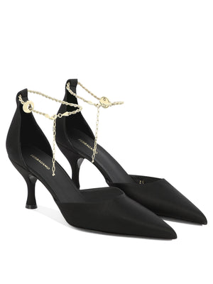 Stunning Black Pumps with Gold Ankle Chain and F Charm Detail