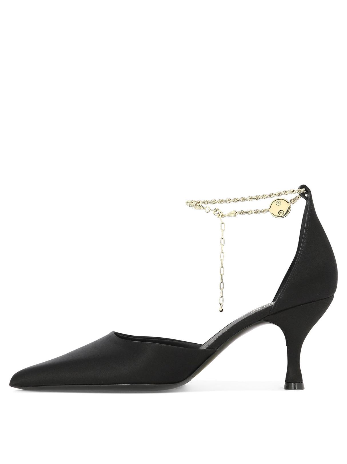 Stunning Black Pumps with Gold Ankle Chain and F Charm Detail