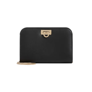 FERRAGAMO Mini Wanda Black Leather Handbag for Women, 18.5x12x5 cm