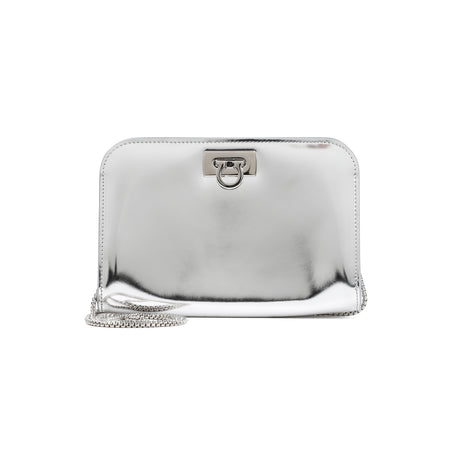 FERRAGAMO Mini Wanda Gray Leather Clutch - 100% Mirror Calf, 18.5cm x 12cm x 5cm