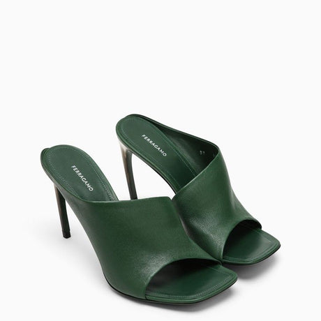 森林绿色女式曲线高跟拖鞋
