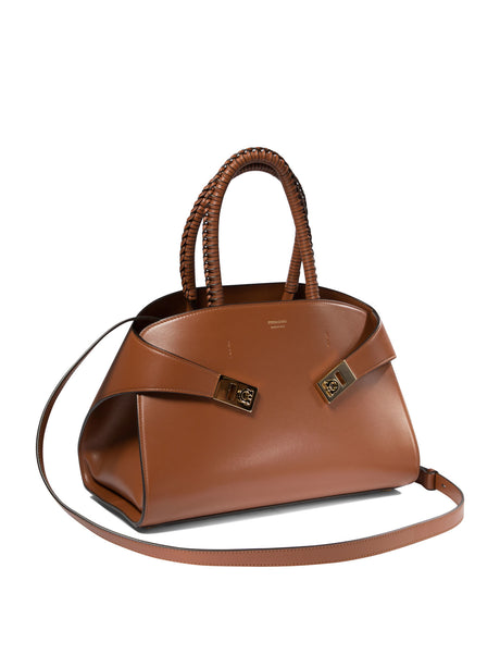 FERRAGAMO Chic Embrace Mini Handbag in Luxurious Brown Calf Leather