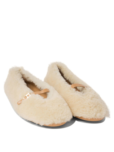 FERRAGAMO Chic Shearling Ballet Flats with Oval Heel