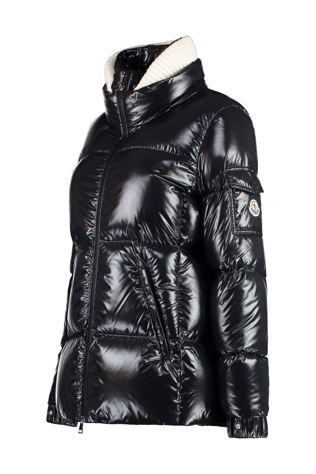 MONCLER Black Down Jacket with Logo Patch for Women - FW23