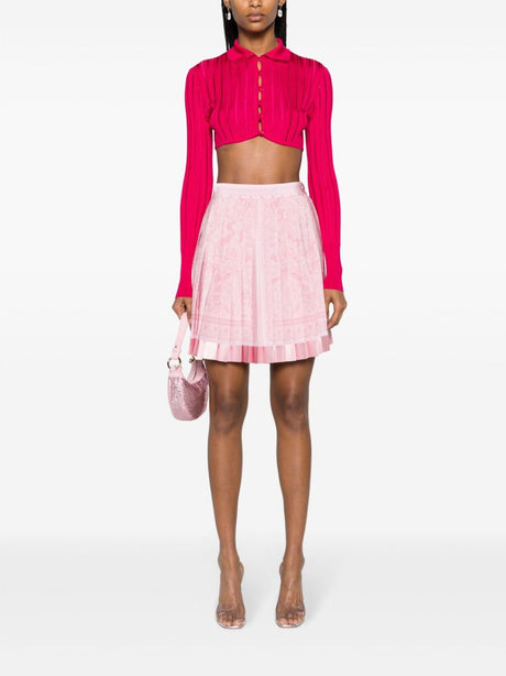 VERSACE Pink Baroque Printed Pleated Silk Skirt for Women - SS24 Collection