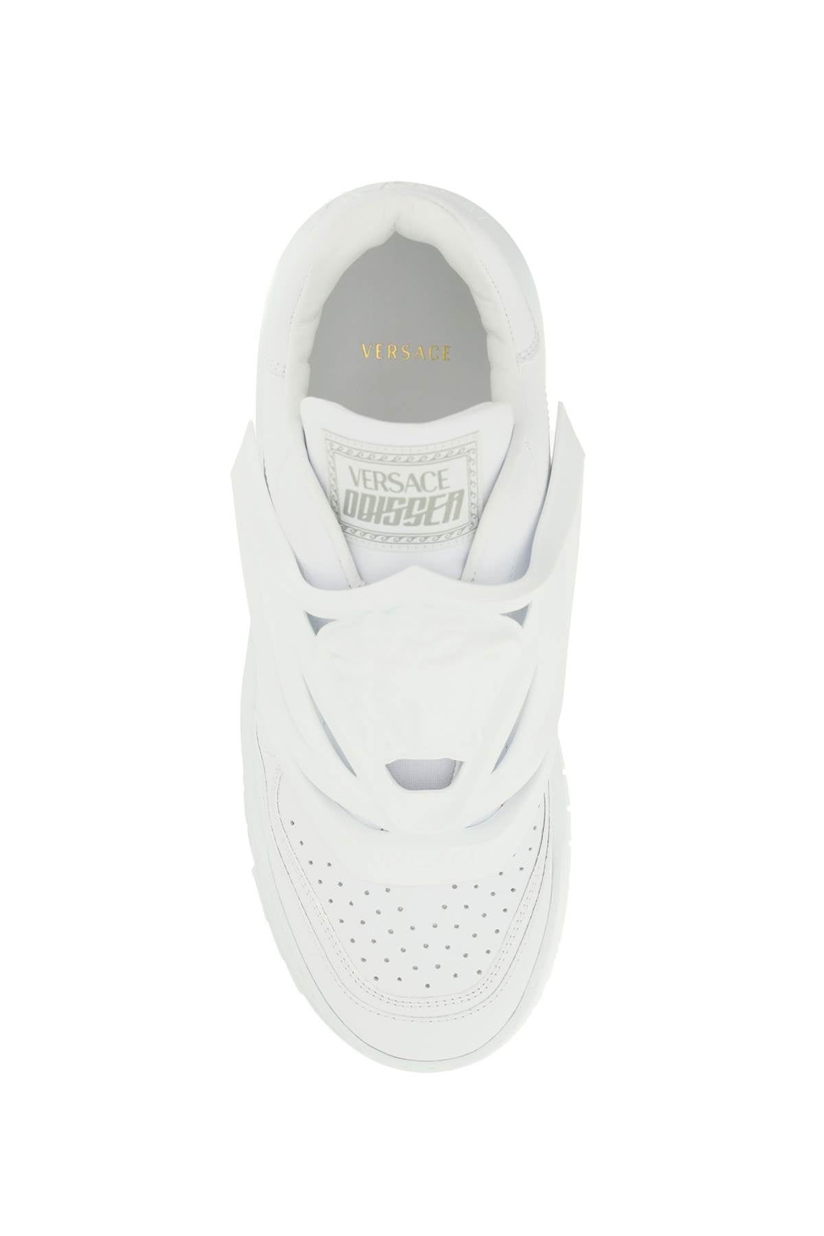 VERSACE White Leather Slip-On Sneakers for Men | Perforated Toe Caps & Medusa Detail
