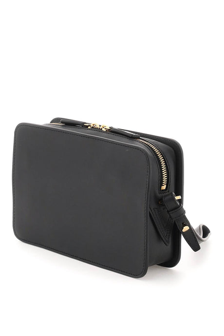 VERSACE Black Leather Medusa Messenger Handbag for Men