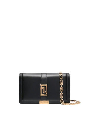 VERSACE Black Lambskin Mini Goddess Crossbody Handbag for Women