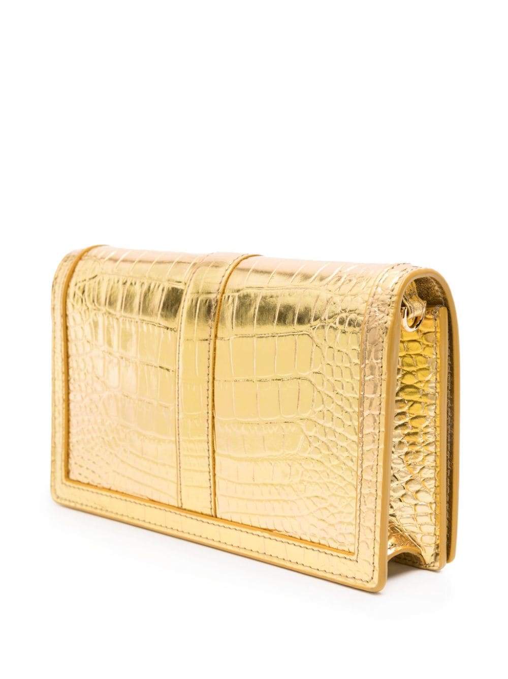 VERSACE Gold Crocodile-Embossed Leather Crossbody Bag with Greek Detailing
