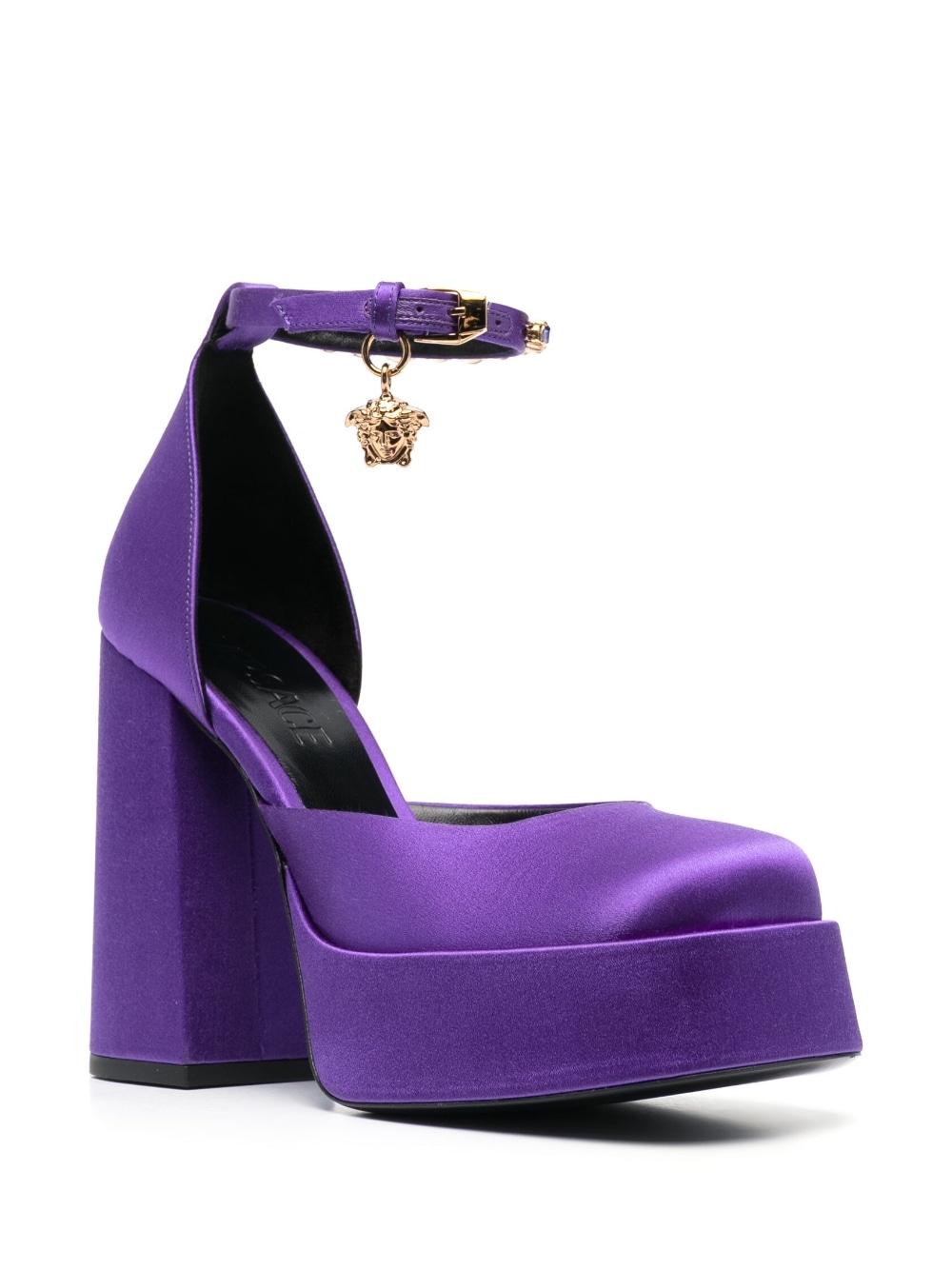 粉紫色平台女士高跟鞋，真皮材质