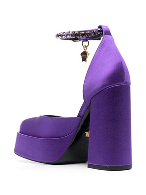 粉紫色平台女士高跟鞋，真皮材质