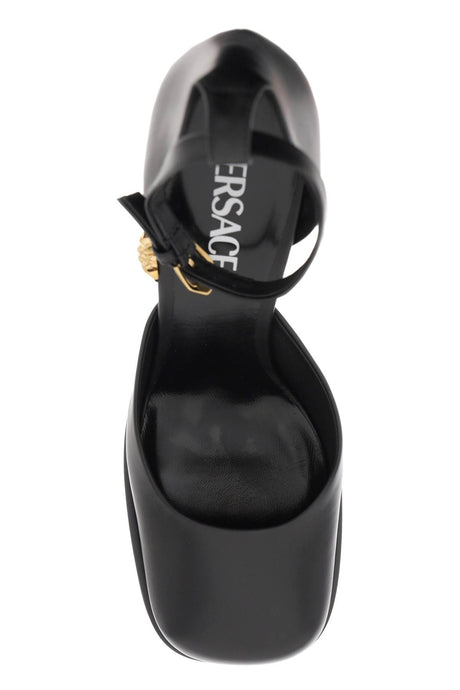 VERSACE Black Leather Pumps with Covered Platform and Maxi Heel for Women