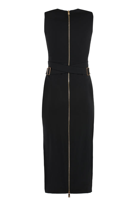 VERSACE Stunning Black Crepe Midi Dress for Women | Adjustable Waist Belt, Medusa Detail