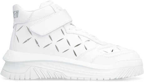 VERSACE White Leather High-Top Sneakers for Men