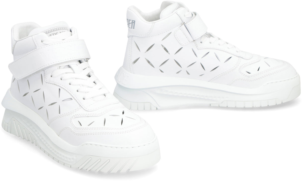 VERSACE White Leather High-Top Sneakers for Men