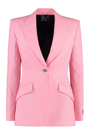 Pink Wool Single-Breasted Jacket in Versace Allover Pattern